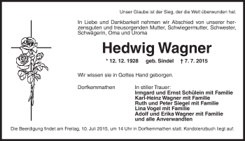 Traueranzeige von Hedwig Wagner von Dinkelsbühl/ Feuchtwangen