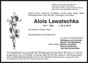 Traueranzeige von Alois Lawatschka von Ansbach