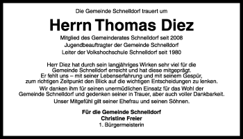 Traueranzeige von Thomas Diez von Rothenburg