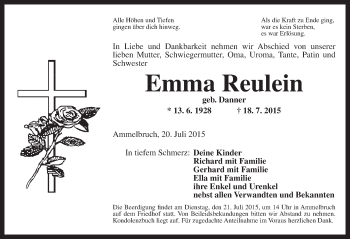 Traueranzeige von Emma Reulein von Dinkelsbühl/ Feuchtwangen