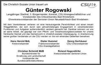 Traueranzeige von Günter Rogowski von Neustadt/ Scheinfeld/ Uffenheim