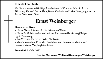 Traueranzeige von Ernst Weinberger von Dinkelsbühl/ Feuchtwangen