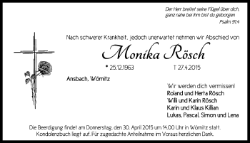 Traueranzeige von Monika Rösch von Rothenburg