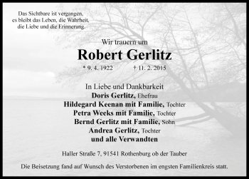 Traueranzeige von Robert Gerlitz von Rothenburg