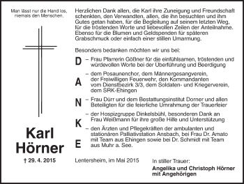 Traueranzeige von Karl Hörner von Dinkelsbühl/ Feuchtwangen