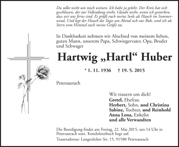 Traueranzeige von Hartwig Huber von Ansbach