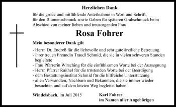 Traueranzeige von Rosa Fohrer von Rothenburg