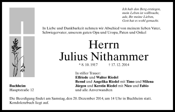 Traueranzeige von Julius Nithammer von Neustadt/ Scheinfeld/ Uffenheim