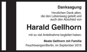 Traueranzeige von Harald Gellhorn von Dinkelsbühl/ Feuchtwangen