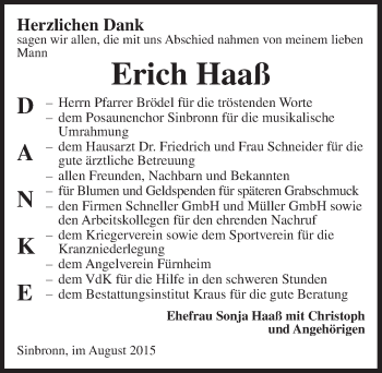 Traueranzeige von Erich Haaß von Dinkelsbühl/ Feuchtwangen