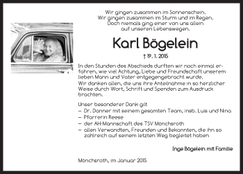 Traueranzeige von Karl Bögelein von Dinkelsbühl/ Feuchtwangen