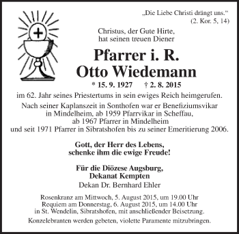 Traueranzeige von Otto Wiedemann von Dinkelsbühl/ Feuchtwangen