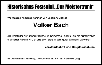 Traueranzeige von Volker Bach von Rothenburg