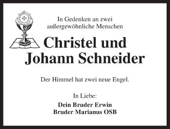 Traueranzeige von Christel und Johann Schneider von Ansbach