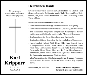 Traueranzeige von Karl Krippner von Neustadt/ Scheinfeld/ Uffenheim