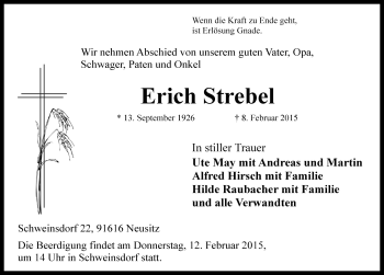 Traueranzeige von Erich Strebel von Rothenburg