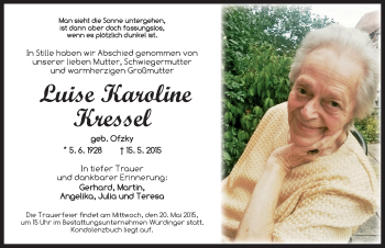 Traueranzeige von Luise Karoline Kressel von Ansbach
