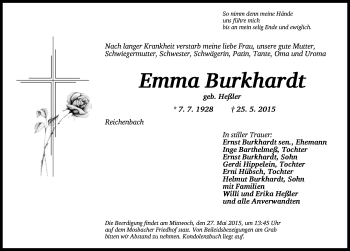 Traueranzeige von Emma Burkhardt von Dinkelsbühl/ Feuchtwangen