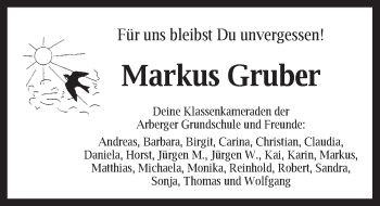 Traueranzeige von Markus Gruber von Dinkelsbühl/ Feuchtwangen