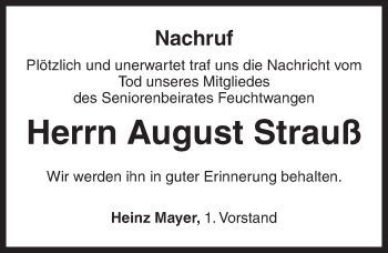 Traueranzeige von August Strauß von Dinkelsbühl/ Feuchtwangen