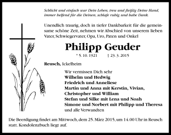 Traueranzeige von Philipp Geuder von Neustadt/ Scheinfeld/ Uffenheim