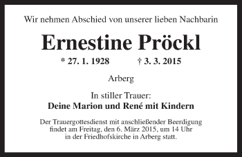 Traueranzeige von Ernestine Pröckl von Ansbach