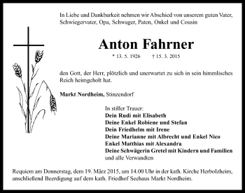 Traueranzeige von Anton Fahrner von Neustadt/ Scheinfeld/ Uffenheim