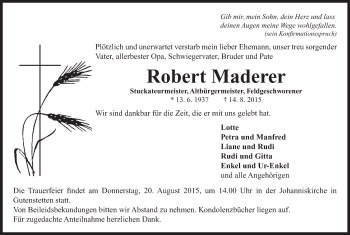 Traueranzeige von Robert Maderer von Neustadt/ Scheinfeld/ Uffenheim