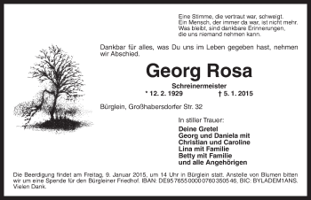 Traueranzeige von Georg Rosa von Ansbach