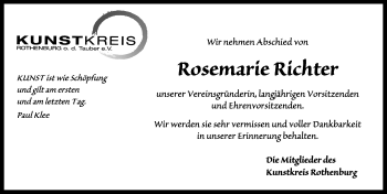 Traueranzeige von Rosemarie Richter von Rothenburg