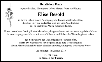 Traueranzeige von Elise Besold von Rothenburg