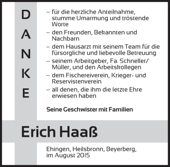 Traueranzeige von Erich Haaß von Dinkelsbühl/ Feuchtwangen