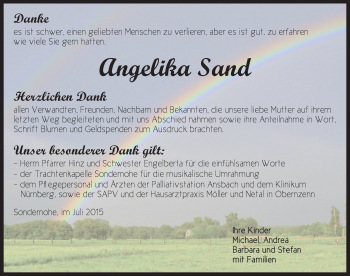 Traueranzeige von Angelika Sand von Neustadt/ Scheinfeld/ Uffenheim