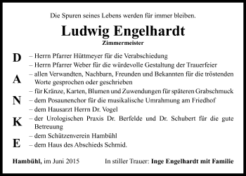 Traueranzeige von Ludwig Engelhardt von Neustadt/ Scheinfeld/ Uffenheim