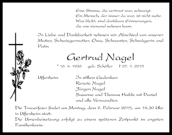 Traueranzeige von Gertrud Nagel von Neustadt/ Scheinfeld/ Uffenheim