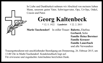 Traueranzeige von Georg Kaltenbeck von Neustadt/ Scheinfeld/ Uffenheim