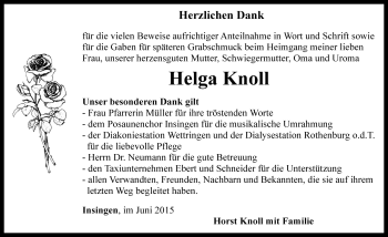 Traueranzeige von Helga Knoll von Rothenburg