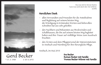 Traueranzeige von Gerd Becker von Ansbach