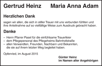 Traueranzeige von Gertrud und Maria Anna  von Dinkelsbühl/ Feuchtwangen