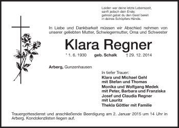 Traueranzeige von Klara Regner von Ansbach