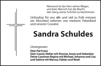 Traueranzeige von Sandra Schuldes von Dinkelsbühl/ Feuchtwangen