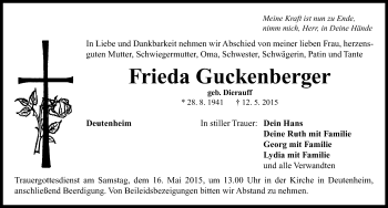 Traueranzeige von Frieda Guckenberger von Neustadt/ Scheinfeld/ Uffenheim