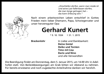 Traueranzeige von Gerhard Kunert von Neustadt/ Scheinfeld/ Uffenheim