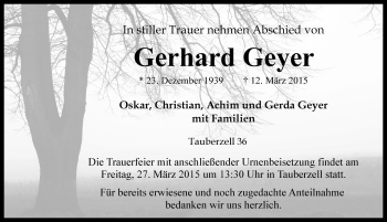 Traueranzeige von Gerhard Geyer von Rothenburg