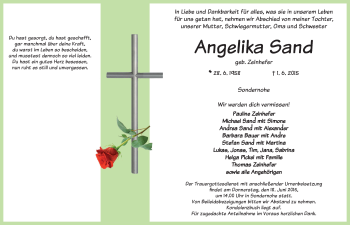 Traueranzeige von Angelika Sand von Neustadt/ Scheinfeld/ Uffenheim