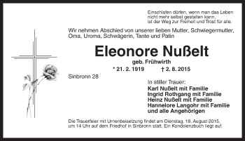 Traueranzeige von Eleonore Nußelt von Dinkelsbühl/ Feuchtwangen