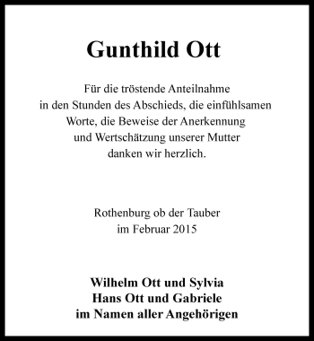 Traueranzeige von Gunthild Ott von Rothenburg