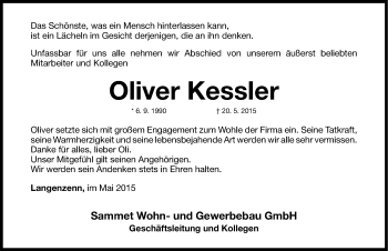 Traueranzeige von Oliver Kessler von Neustadt/ Scheinfeld/ Uffenheim