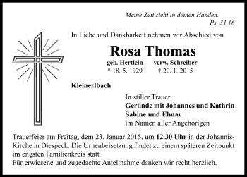 Traueranzeige von Rosa Thomas von Neustadt/ Scheinfeld/ Uffenheim