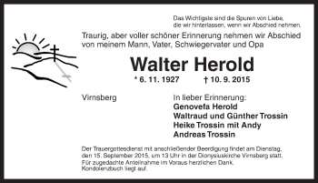 Traueranzeige von Walter Herold von Ansbach